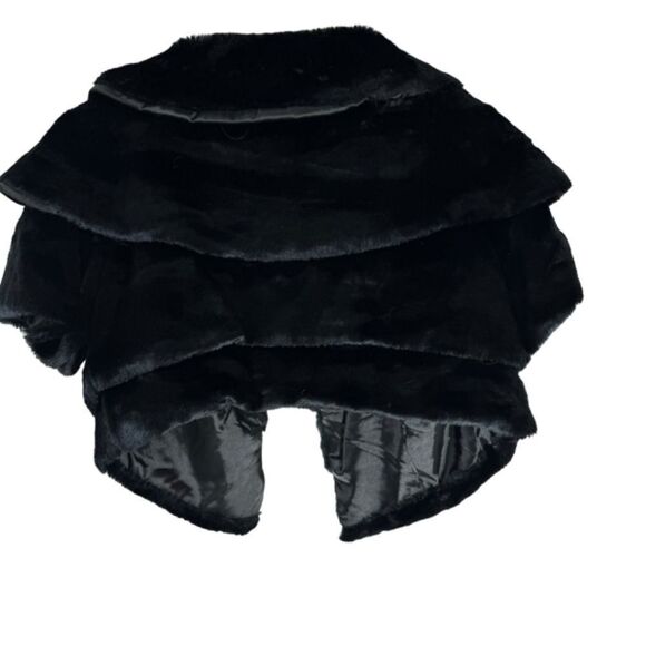 Furrocious Black Faux Fur Tie Front Stole Jacket Sz L - Picture 2 of 5